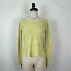 Eileen Fisher Yellow Green Linen Sweater Top Small